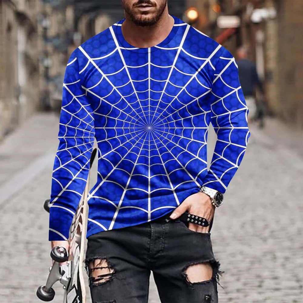 Autumn New Halloween Spider Web Pumpkin 3D Print Long-Sleeve Tee