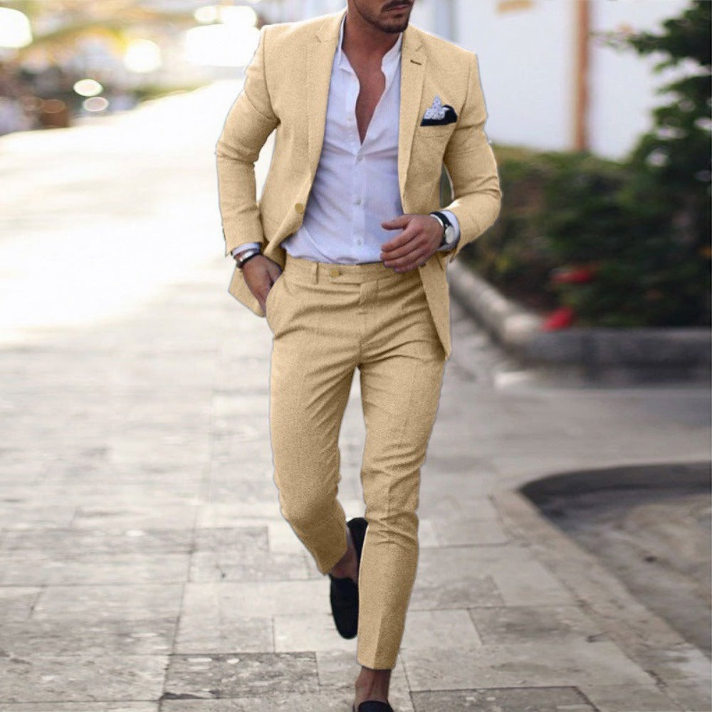 New Linen Plus Size SingleBreasted OneButton Solid Color Suit Set