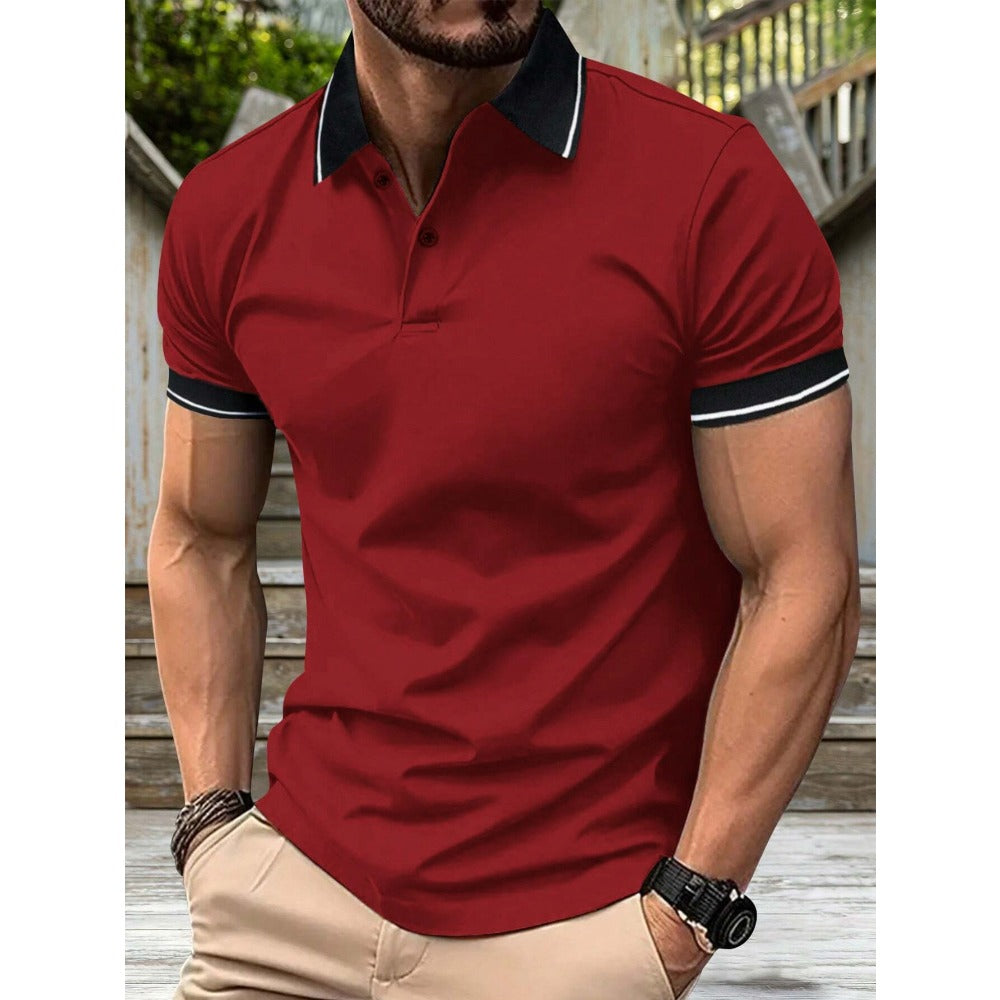 Summer New Men's T-Shirt Casual Button Short Sleeve Jacquard Collar Polo Shirt Business Turn-Down Collar Shirt