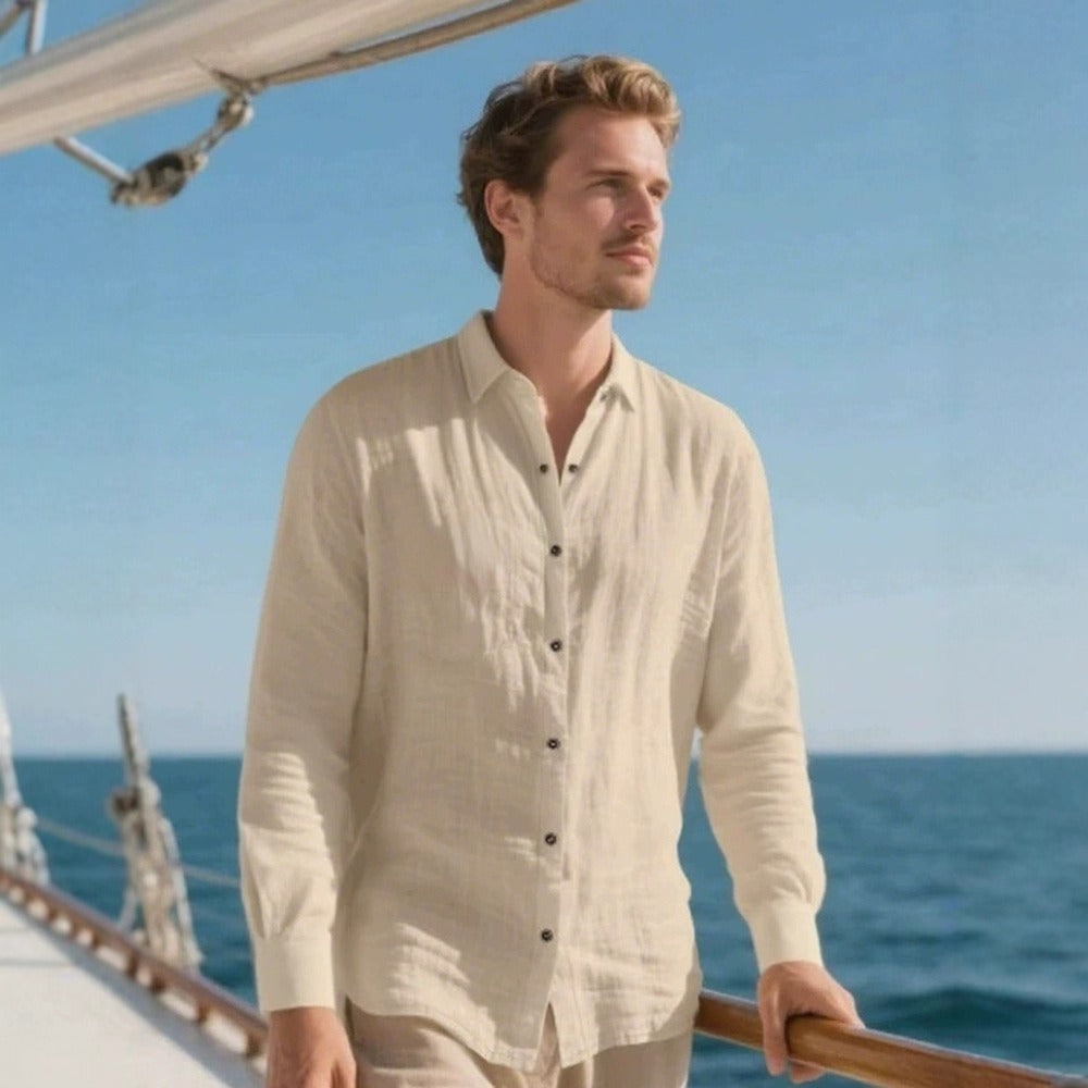 Men's Linen Cuban Collar Long Sleeve Shirt Men's Autumn New Linen Jacket