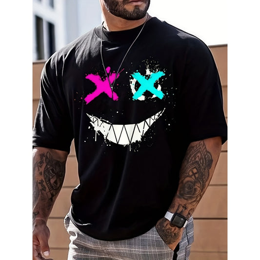 Men's Cotton Casual Digital Print Button-Up Polo Henley Neck Tee