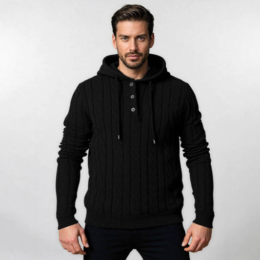Men's Thickened Casual Hooded Jacquard Knit Sweater Pullover Jacket