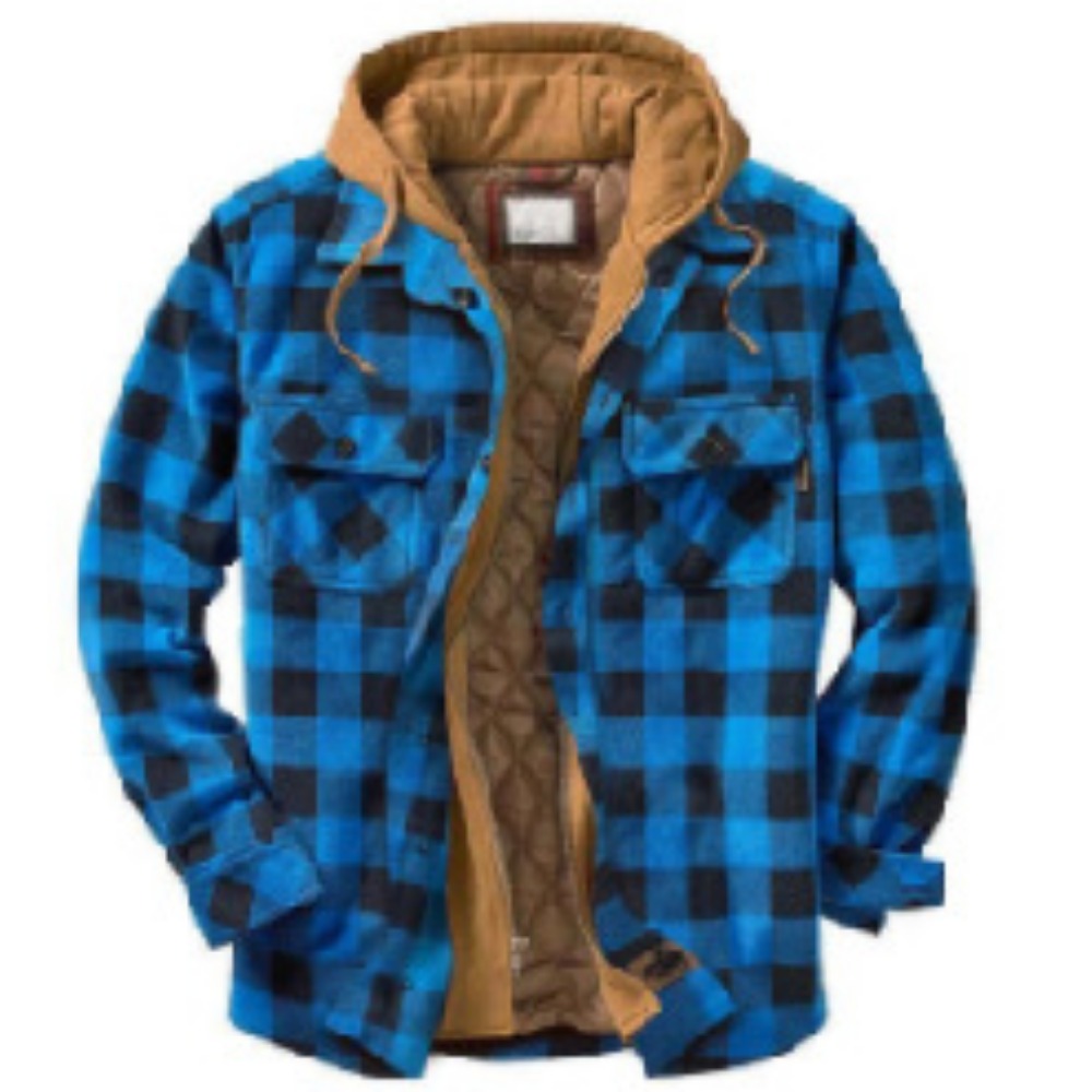 Bestseller Men's Plaid Long-Sleeve Loose Hooded Padded Jacket