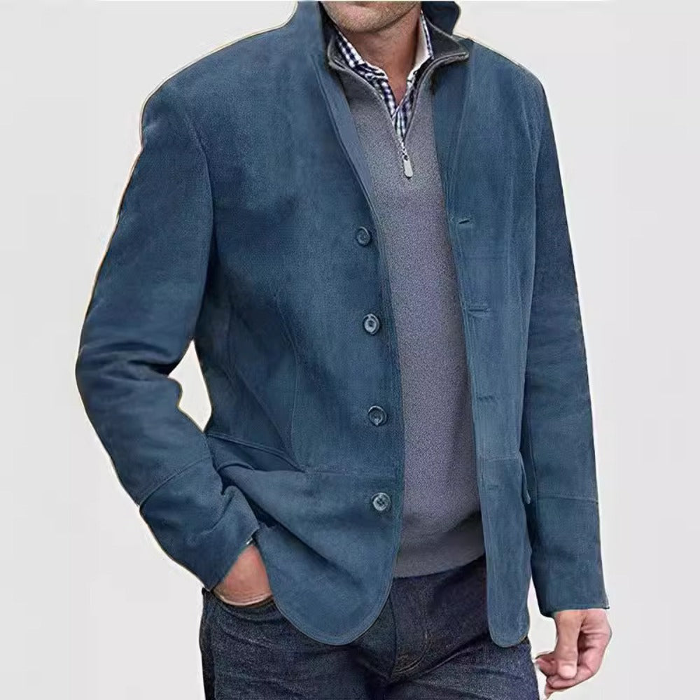 Minimalist Vintage Men's Long Sleeve Solid Notch Lapel Casual Blazer (Pink)