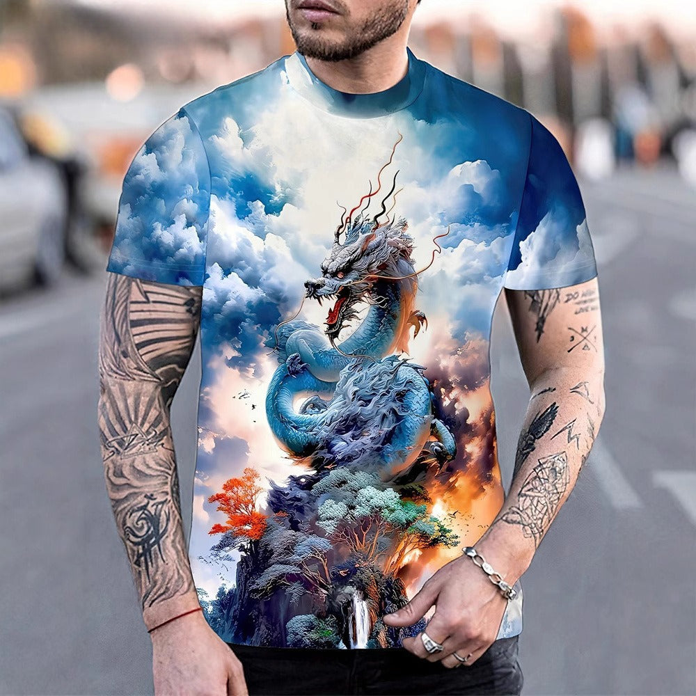 Harajuku Men's Hip-Hop Streetwear 3D Eagle Print Loose Tee