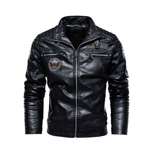 New Men's PU Leather Biker Jacket Fleece-Lined Coat