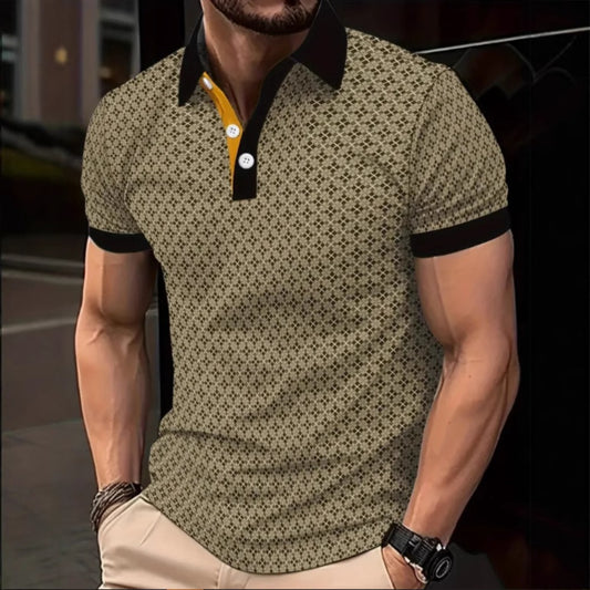 Daily Casual Men's Short Sleeve Polo Shirt Fashion 3D Print Turn-Down Collar Polo Shirt Men's Wear