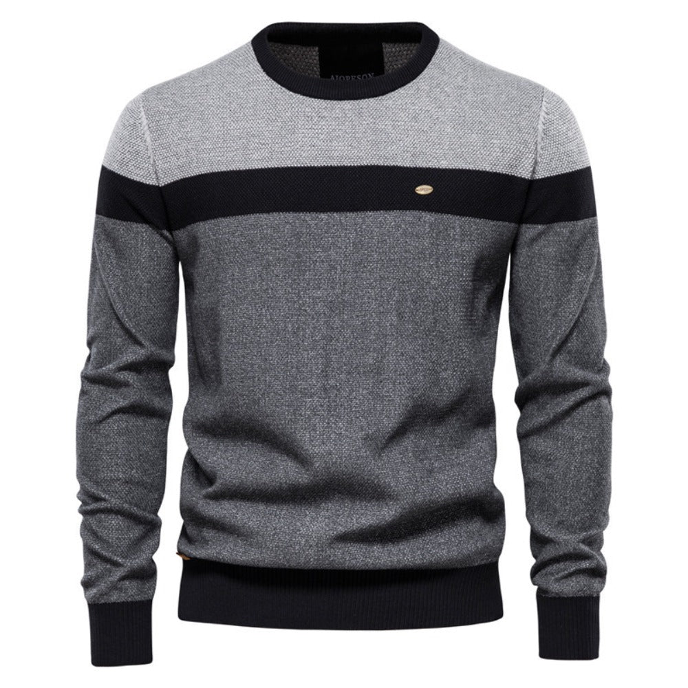 2025 Fall & Winter Men’s Striped Colorblock Knit Sweater - Trendy Crew Neck Long Sleeve Pullover