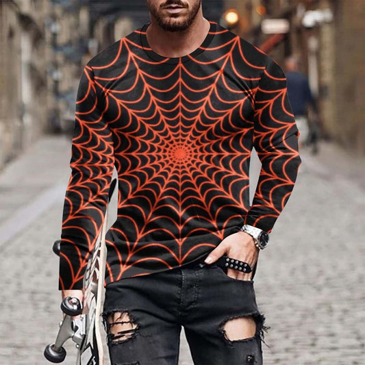 Autumn New Halloween Spider Web Pumpkin 3D Print Long-Sleeve Tee