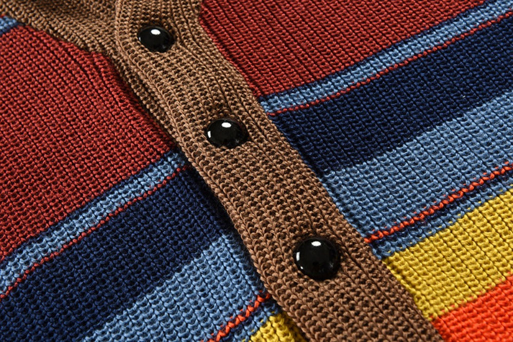 Men’s Knitted Cardigan with Lapel Contrast Color Thickened Winter Sweater