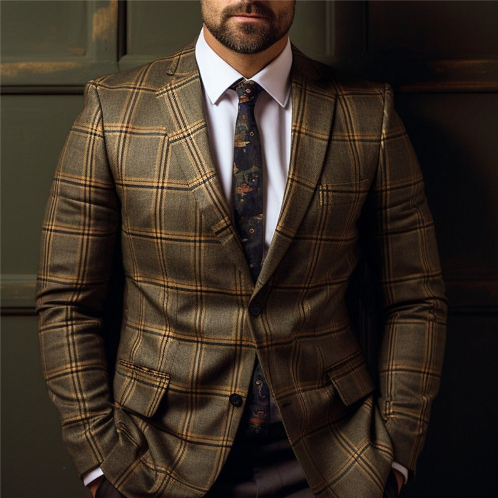 Men's Spring Top Commuting Casual Print DoubleBreasted Suit Jacket  Plus Size