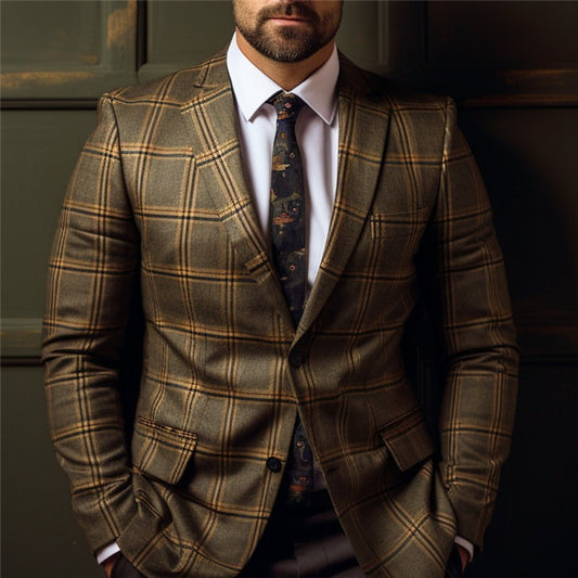 Men's Spring Top Commuting Casual Print DoubleBreasted Suit Jacket  Plus Size