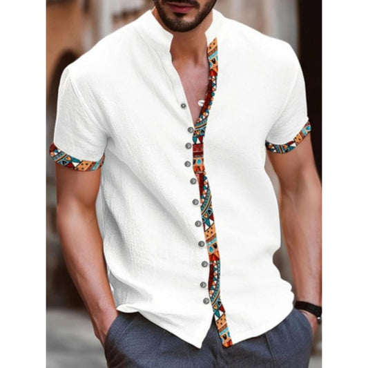 Men's Contrast Trim Tribal Print Vintage Short Sleeve Shirt