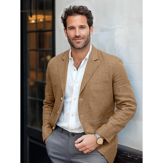New Spring Men's Suit Jacket  Casual Solid Color Linen Blazer