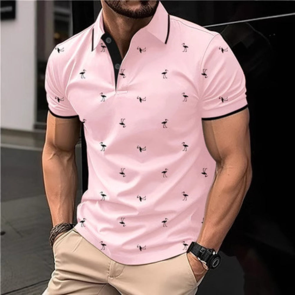 Season Men's Polka Dot Comfort Short Sleeve Polo Shirt Turn-Down Collar Button Loose Polo Shirt Men 3D Digital Print