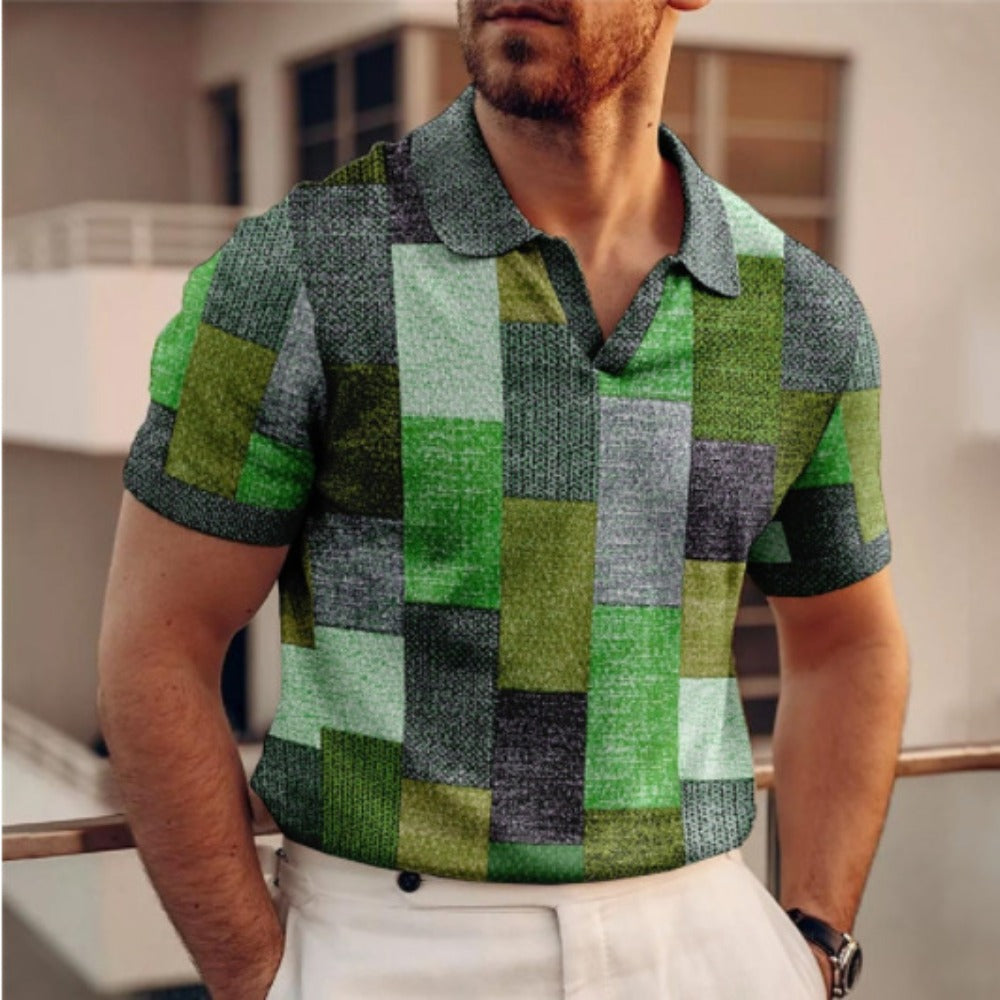 Summer New Men's Wear 3D Digital Print Office Youth Men's Zipper Casual Polo Shirt