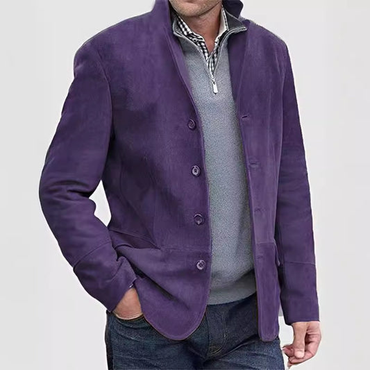 Minimalist Vintage Men's Long Sleeve Solid Notch Lapel Casual Blazer (Pink)