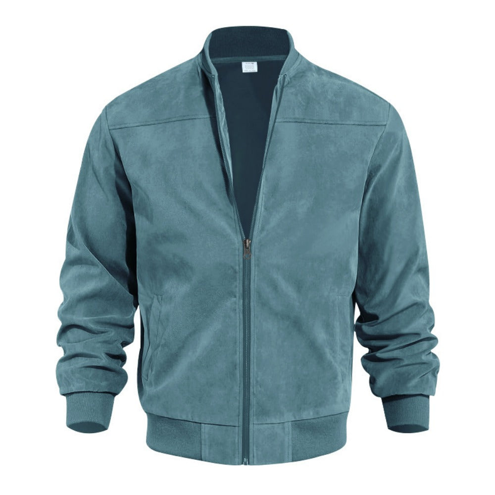 Men's Stand Collar Suede Leather Zip-Up Retro Jacket
