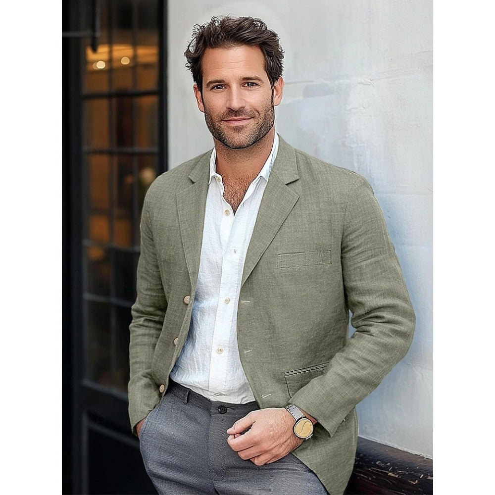 New Spring Men's Suit Jacket  Casual Solid Color Linen Blazer
