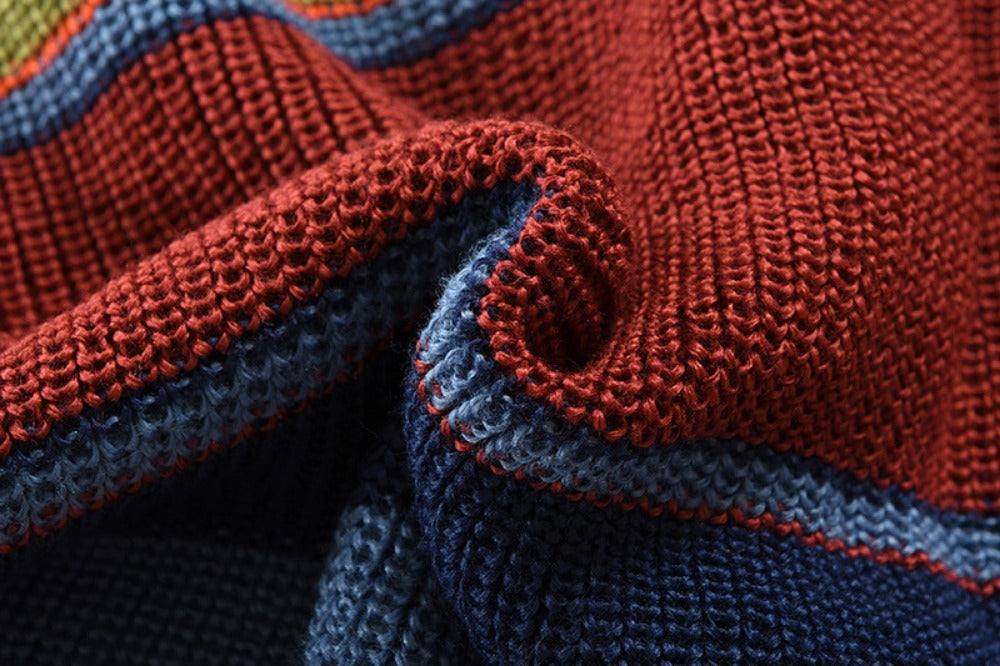 Men’s Knitted Cardigan with Lapel Contrast Color Thickened Winter Sweater