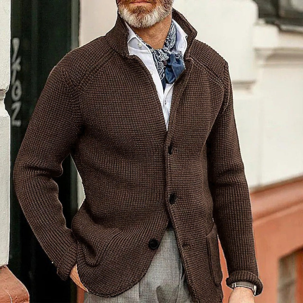New Men's Solid Color Knit Long-Sleeve Casual Jacket