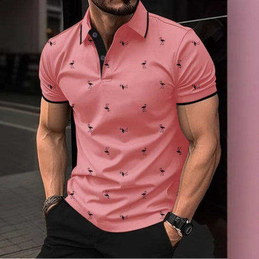 Season Men's Polka Dot Comfort Short Sleeve Polo Shirt Turn-Down Collar Button Loose Polo Shirt Men 3D Digital Print