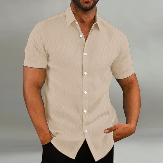 Summer Fashion Men's Shirt Casual Breathable Flip Collar Solid Color Short Sleeve