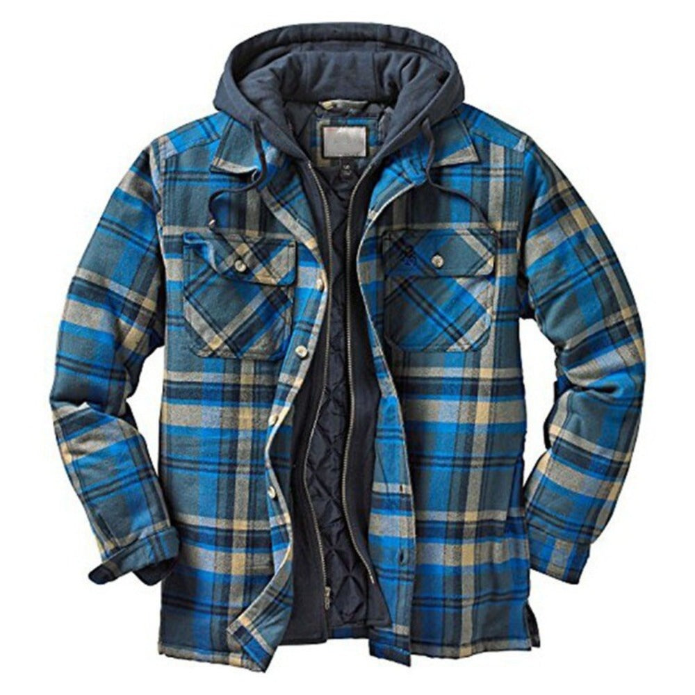 Bestseller Men's Plaid Long-Sleeve Loose Hooded Padded Jacket