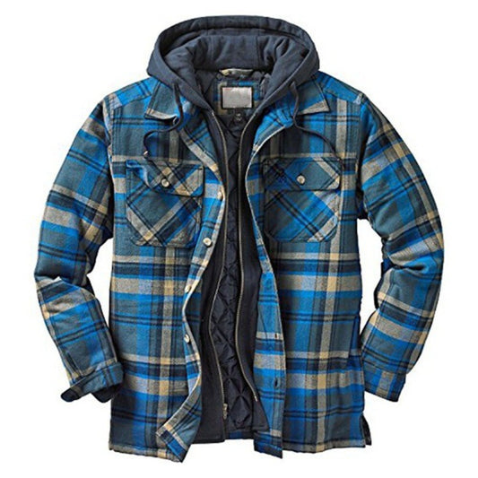 Bestseller Men's Plaid Long-Sleeve Loose Hooded Padded Jacket