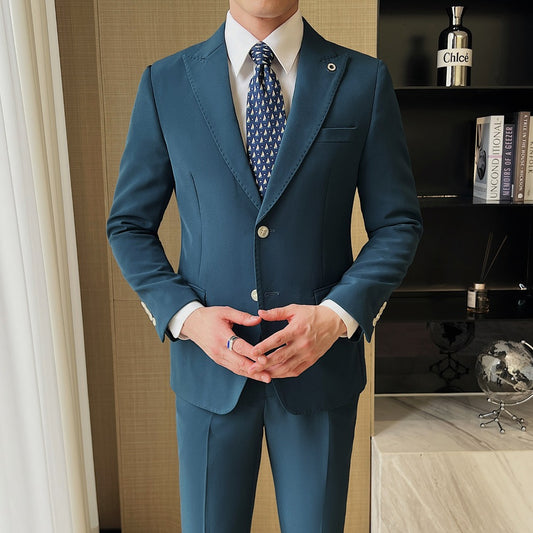 Men's DoubleBreasted Stretch Fabric Groom Suit Set