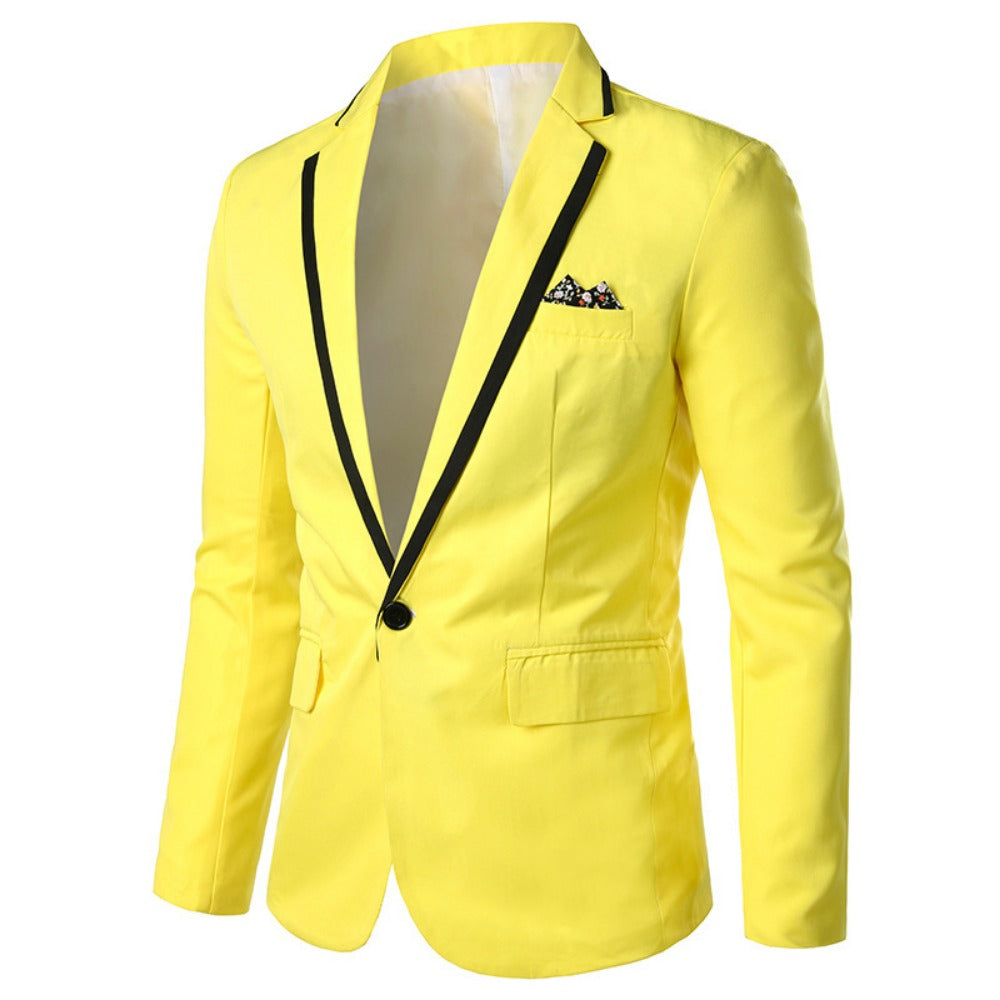 New Solid Color with Collar Contrast Trim Men's Slim Fit Blazer