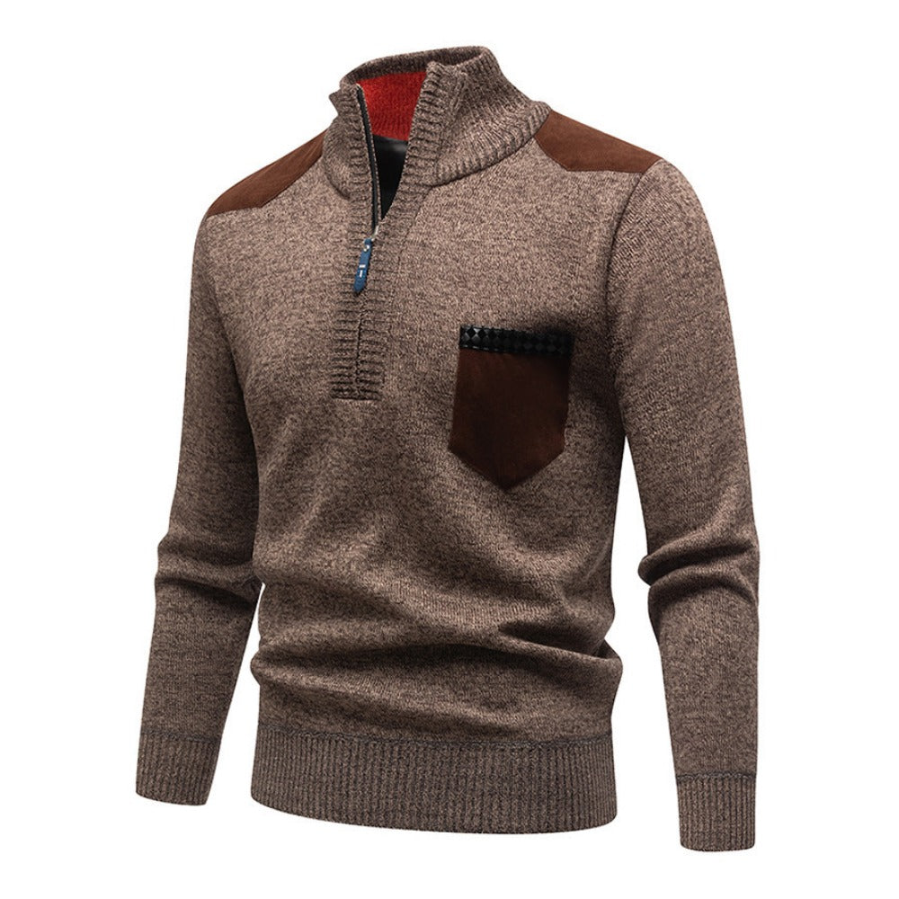 Semi-Zip Stand Collar Knit Pullover – New Season Fashionable Casual Sweater