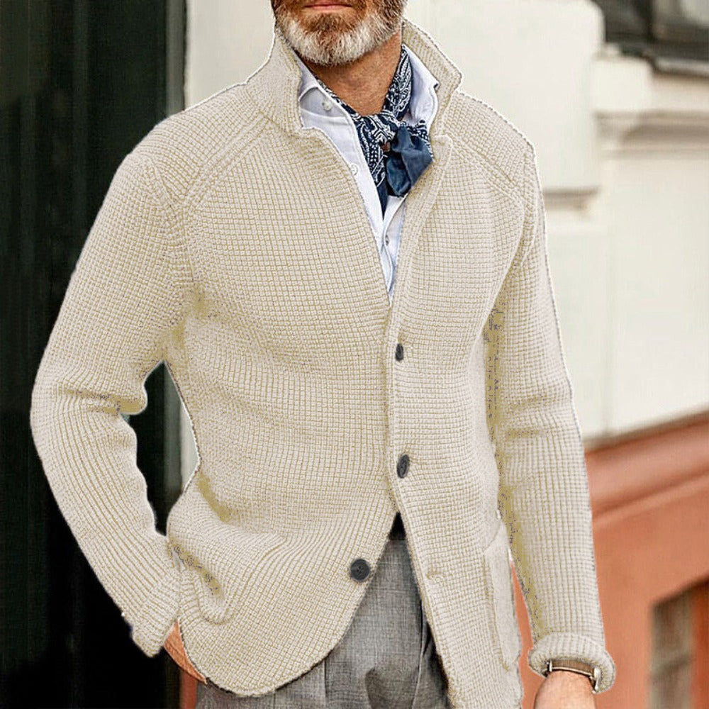 Men's Slim-Fit Stand Collar Knit Cardigan