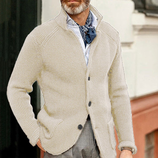 Men's Slim-Fit Stand Collar Knit Cardigan