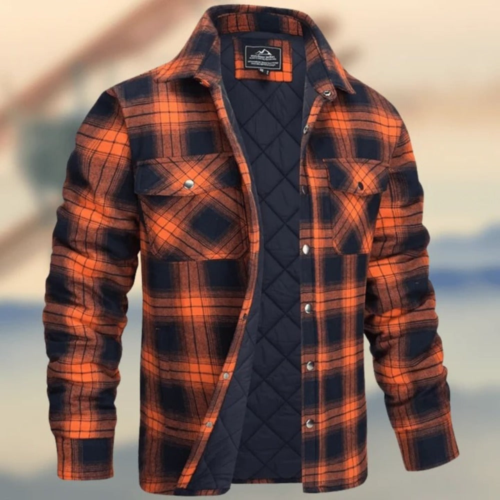 Men's Plaid Quilted Jacket - Winter Warm Long Sleeve Padded Coat Loose Fit Casual Outerwear