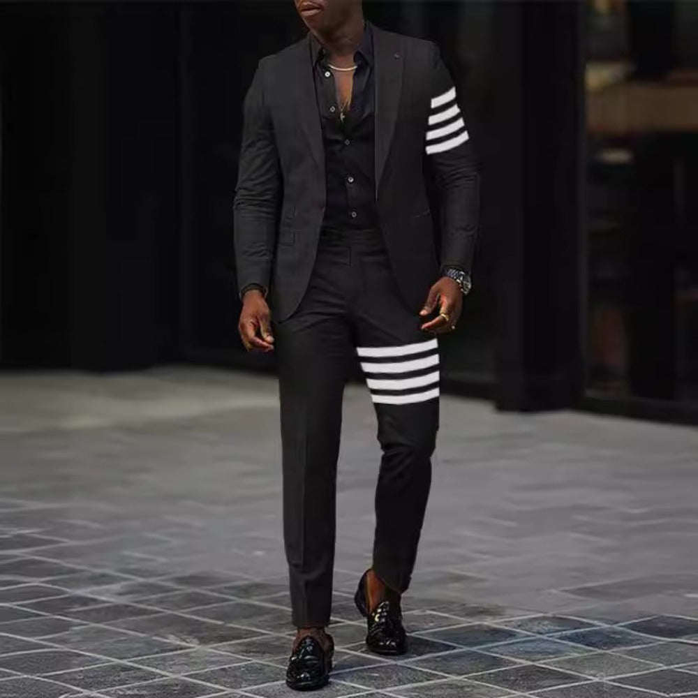 SpringAutumn Printed TwoPiece Men's Casual Slim Fit Suit Set