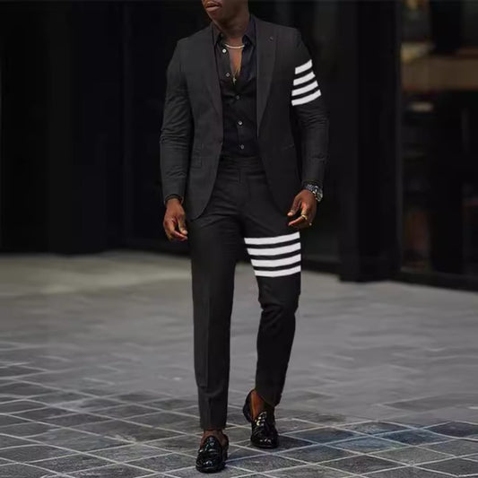 SpringAutumn Printed TwoPiece Men's Casual Slim Fit Suit Set