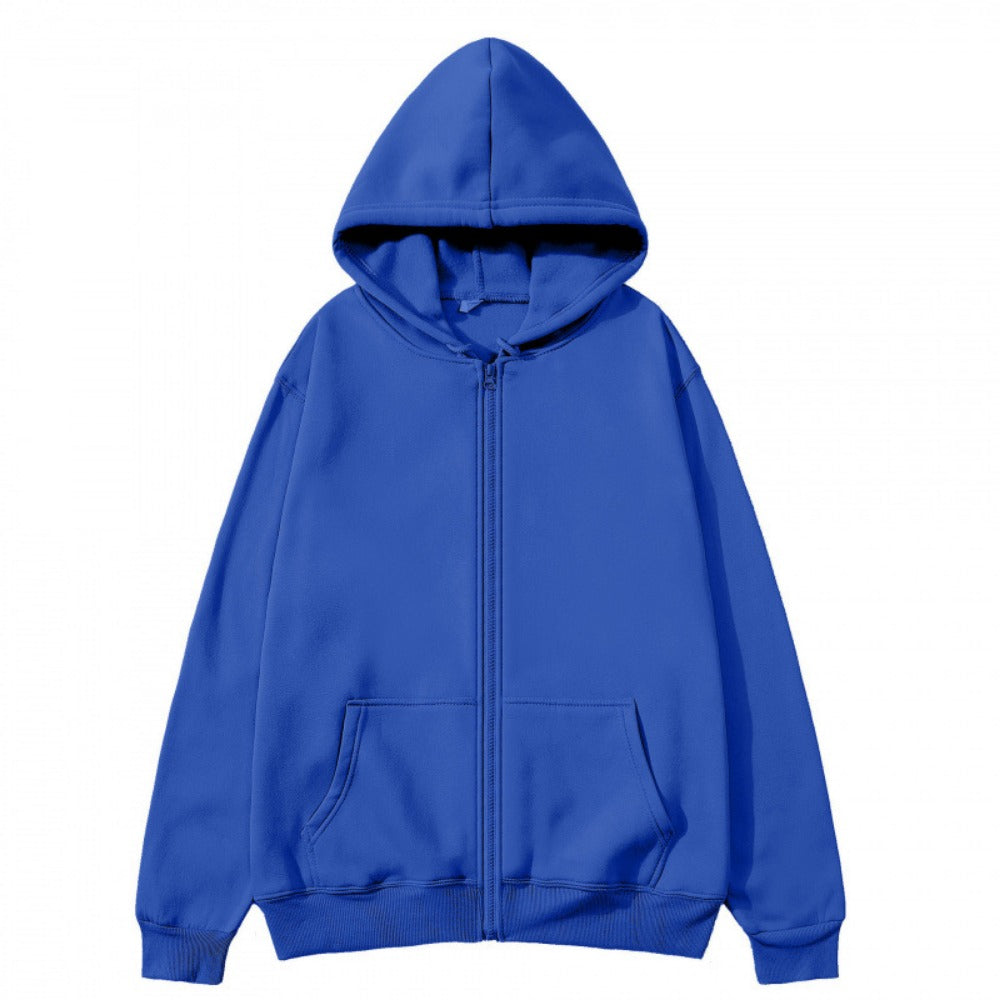 Unisex Zip-Up Hoodie Open-Front Solid Color Sportswear Top