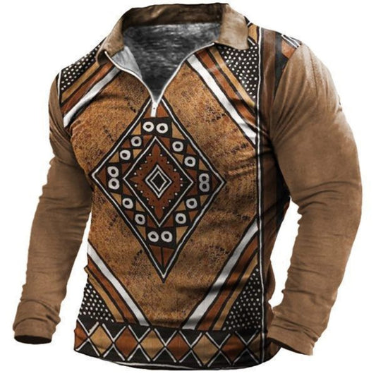 Men's Digital Print Long Sleeve Polo Shirt