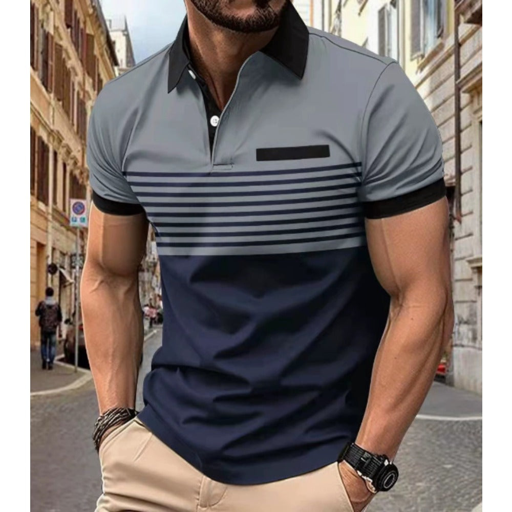 3D Minimalist Print Button Short Sleeve Polo Shirt Pullover Top Summer New Men's Fashion Versatile Casual