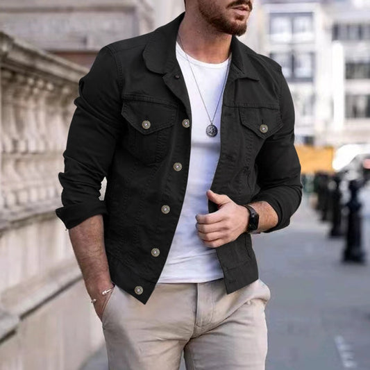 Men's Stylish Slim-Fit Casual Jacket Multi-Pocket Button-Up Workwear Coat