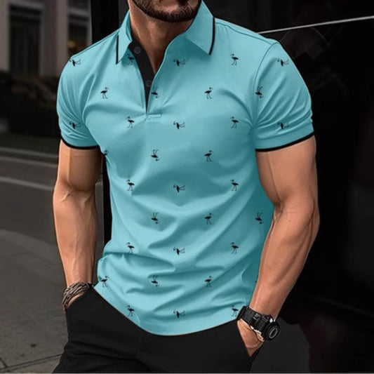 Season Men's Polka Dot Comfort Short Sleeve Polo Shirt Turn-Down Collar Button Loose Polo Shirt Men 3D Digital Print