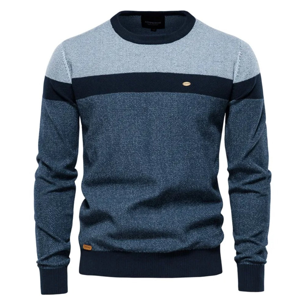 2025 Fall & Winter Men’s Striped Colorblock Knit Sweater - Trendy Crew Neck Long Sleeve Pullover