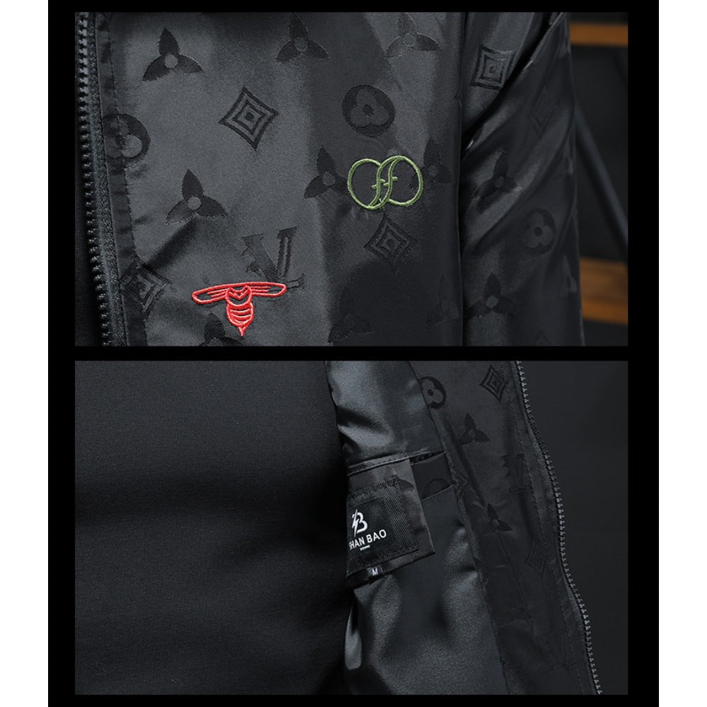 New Men's Color-Block Hooded Embroidered Jacket