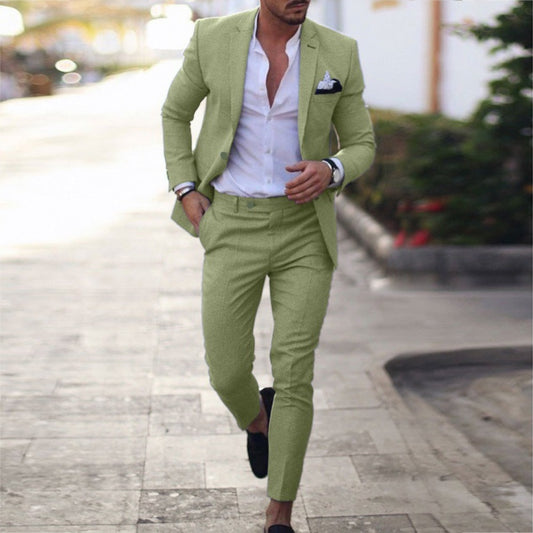New Linen Plus Size SingleBreasted OneButton Solid Color Suit Set