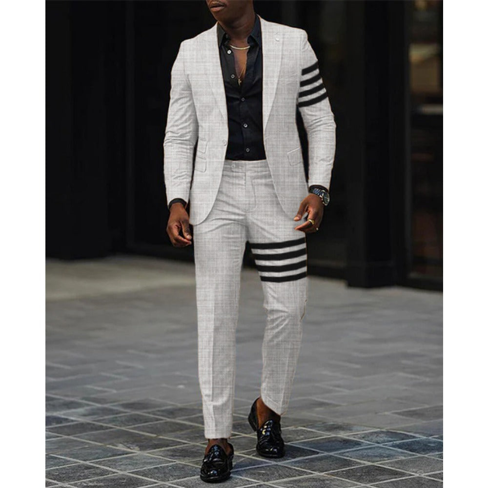 SpringAutumn Printed TwoPiece Men's Casual Slim Fit Suit Set