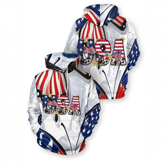 3D Heat Transfer Print Hoodie American Flag Men's Casual Sportswear Fall Warm-Up Jacket