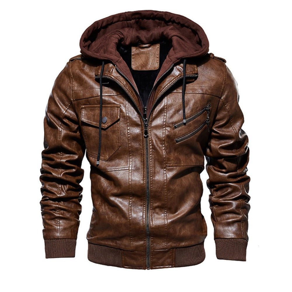 Men's PU Leather Hooded Biker Jacket
