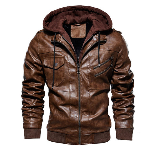 Men's PU Leather Hooded Biker Jacket
