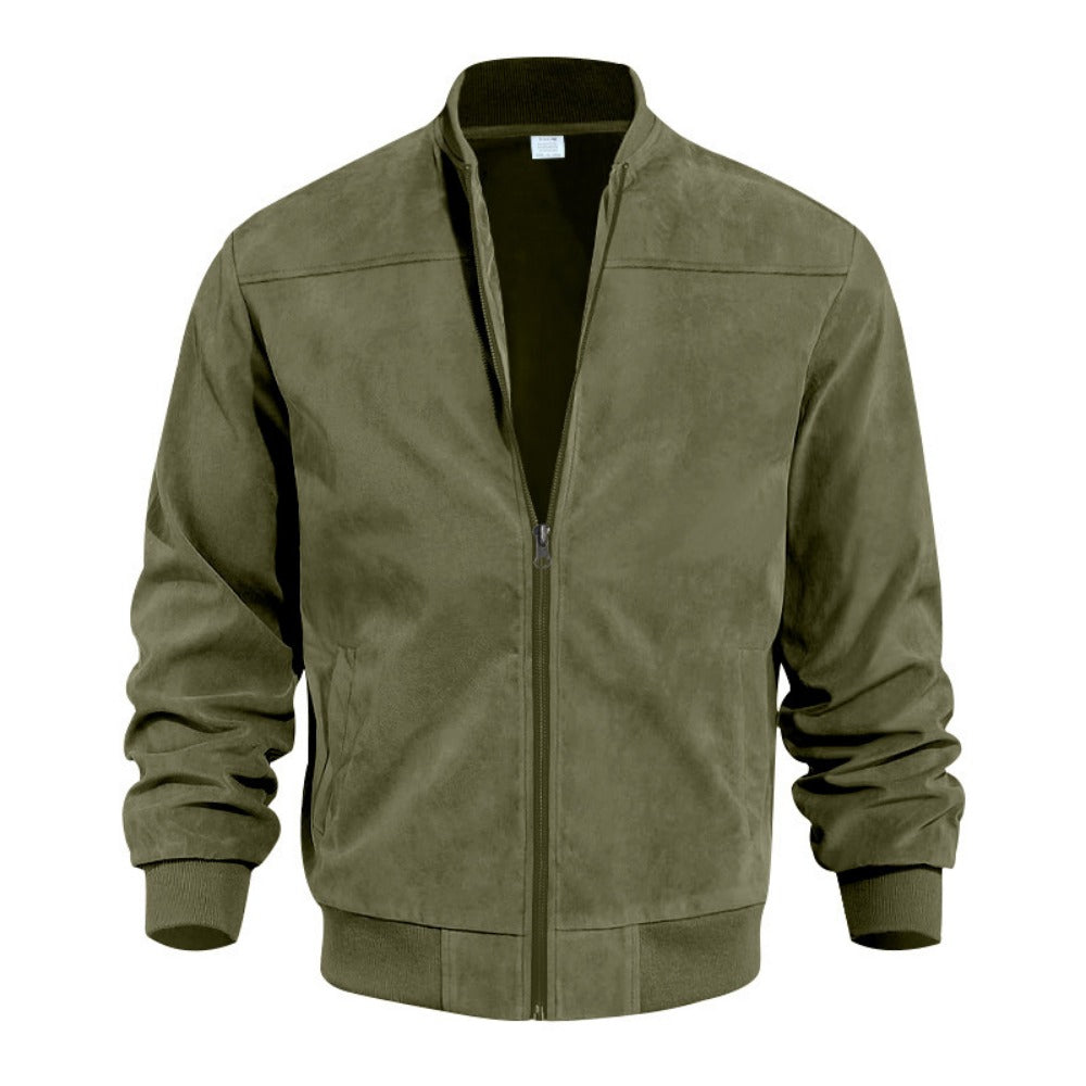 Men's Stand Collar Suede Leather Zip-Up Retro Jacket